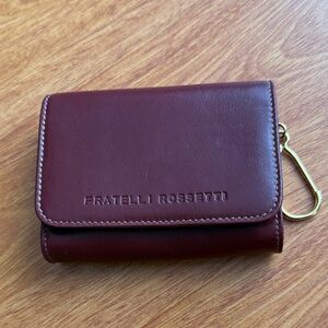 Fratelli Rossetti Burgundy Leather Wallet with Gold Keyring